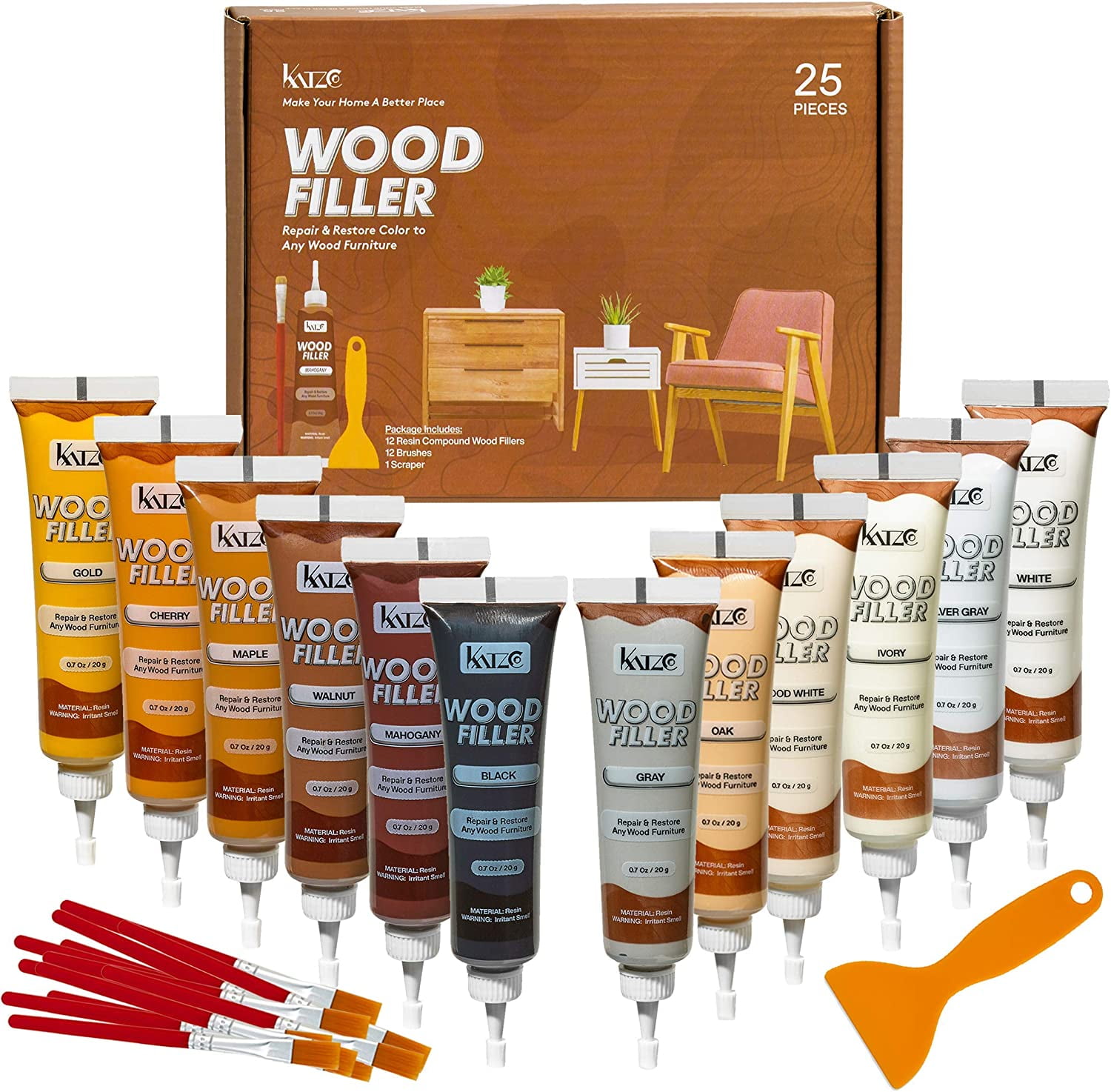 Katzco Furniture Repair Wood Fillers Walnut & Cherry Colored Set Of
