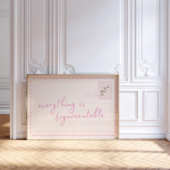 Everything is Figureoutable Postcard, Inspirational Quote Poster, Pink Trendy Wall, Preppy College Dorm Room Decor, Wall Art