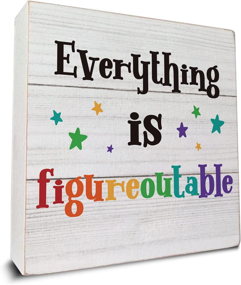 Everything is Figureoutable Wooden Box Sign Desk Decor Office Quote Wood Box Sign for Home