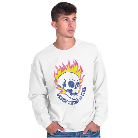 Everything is Fine Flaming Skull Unisex Plus Fleece Graphic Sweatshirt Brisco Brands 2X