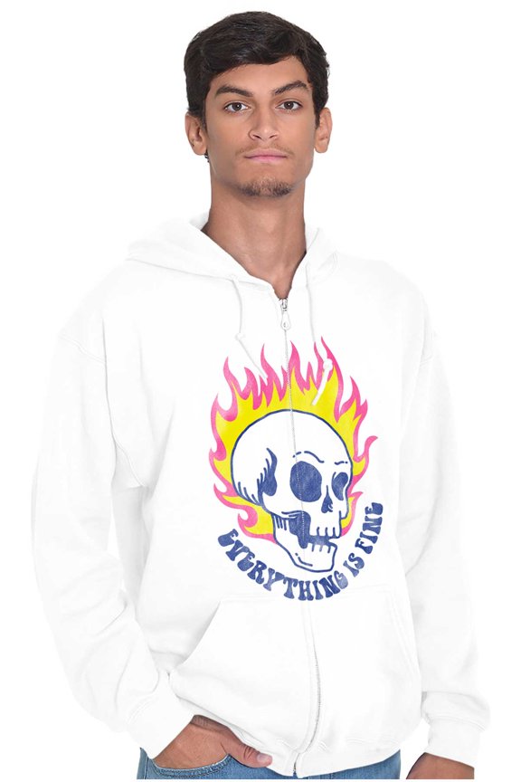 Everything is Fine Flaming Skull Zip Up Hoodie Men's Women's Brisco Brands S