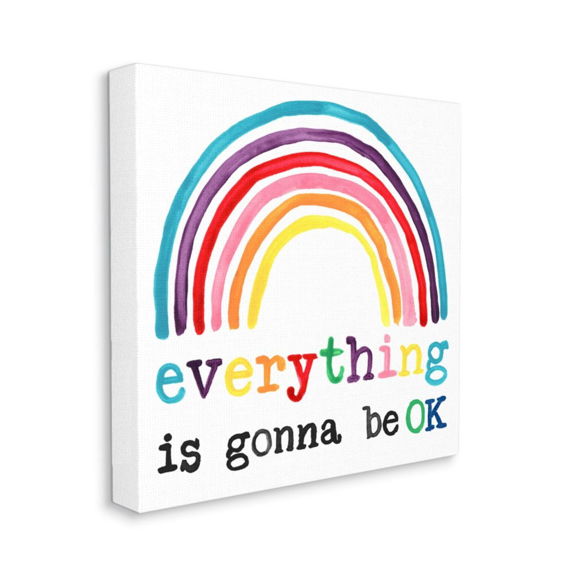 Everything is Okay Colorful Phrase with Rainbow Typography Gallery-Wrapped Canvas Print Wall Art, 17x17
