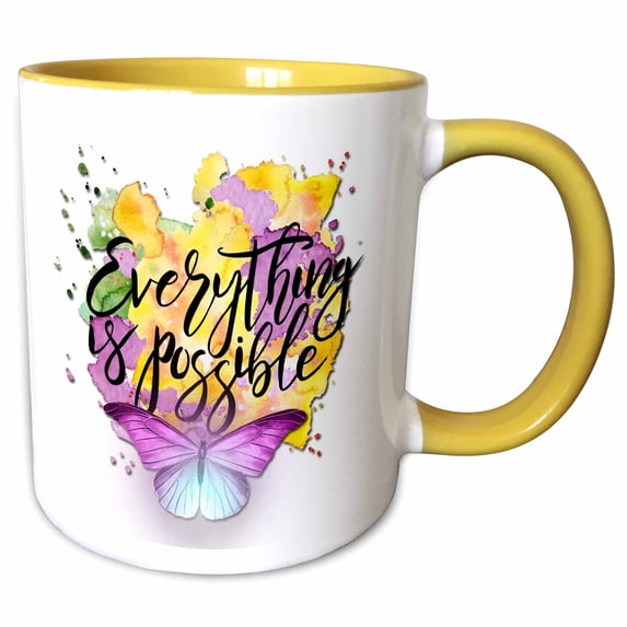 Everything is Possible beautiful inspiration with butterfly 11oz Two-Tone Yellow Mug mug-308294-8