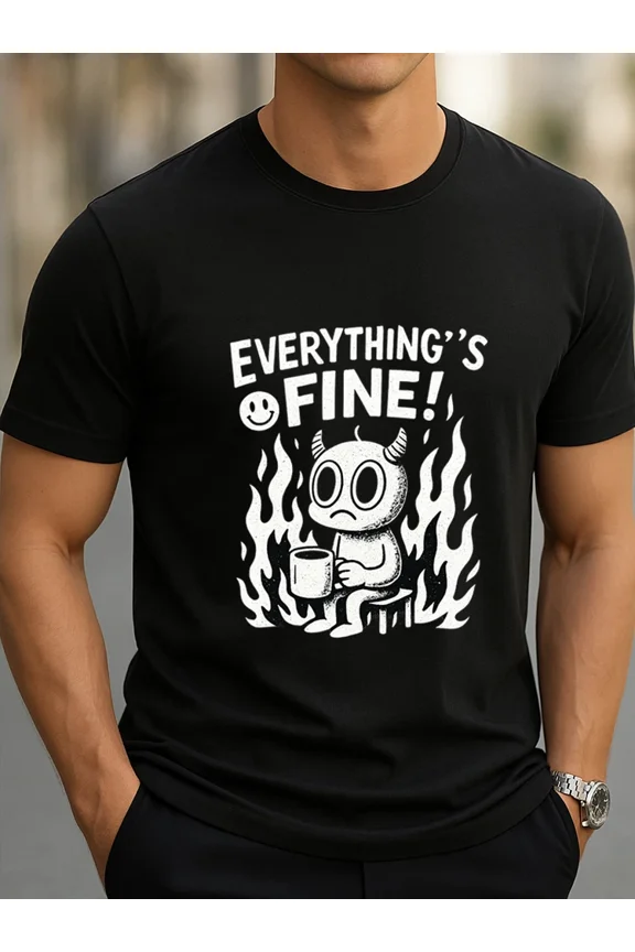 Everything’s Fine Funny Inferno Humor Dark Meme Graphic Tee Unisex T-Shirt, up to Size 5XL