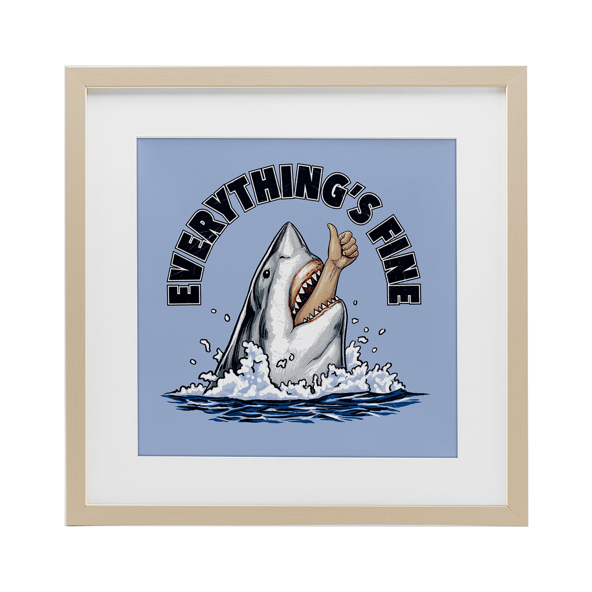 Everything's Fine Shark Bite Birch Framed Print Under Glass, design by Jedco Brands Inc.