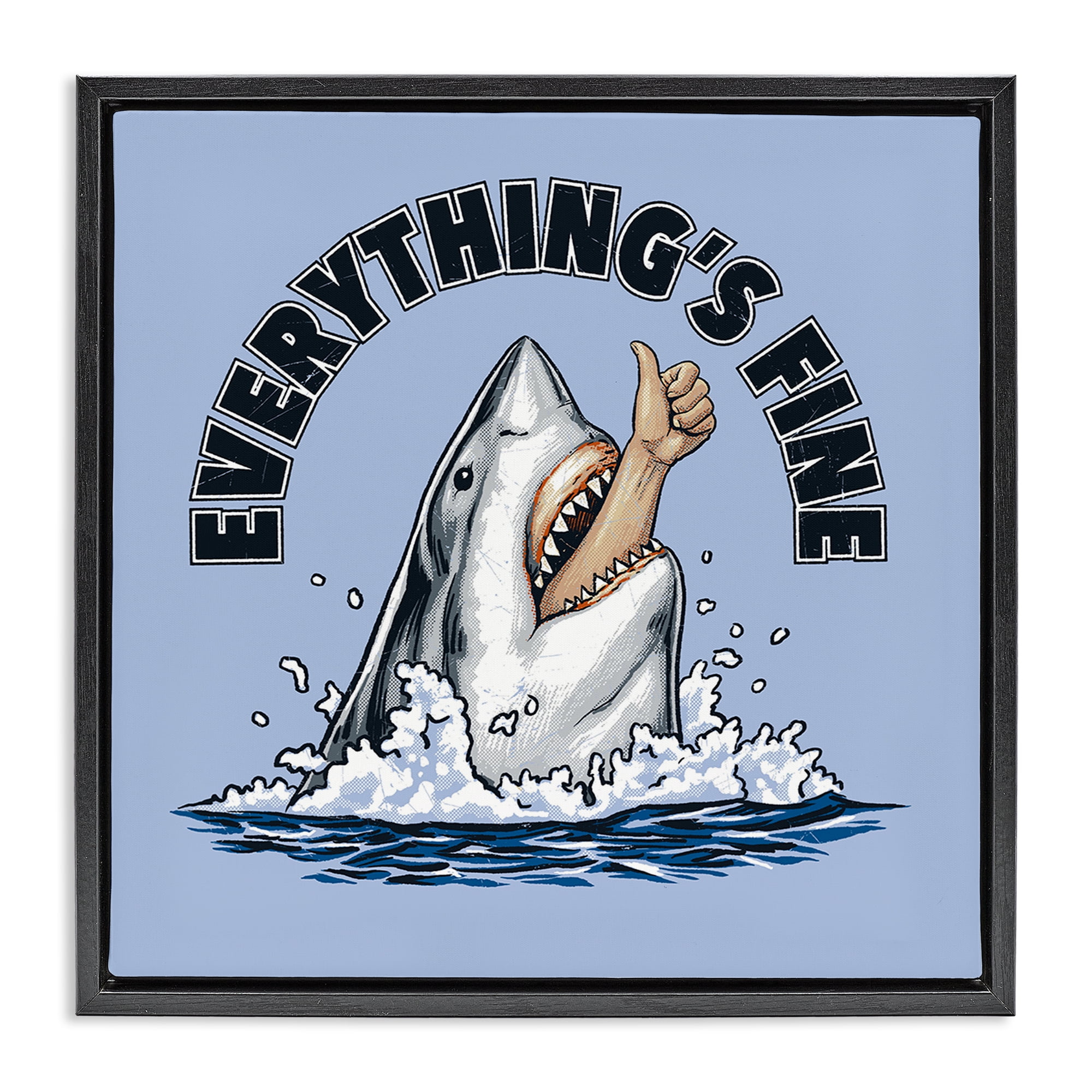 Everything's Fine Shark Bite Black Framed Floater Canvas Wall Art, design by Jedco Brands Inc.
