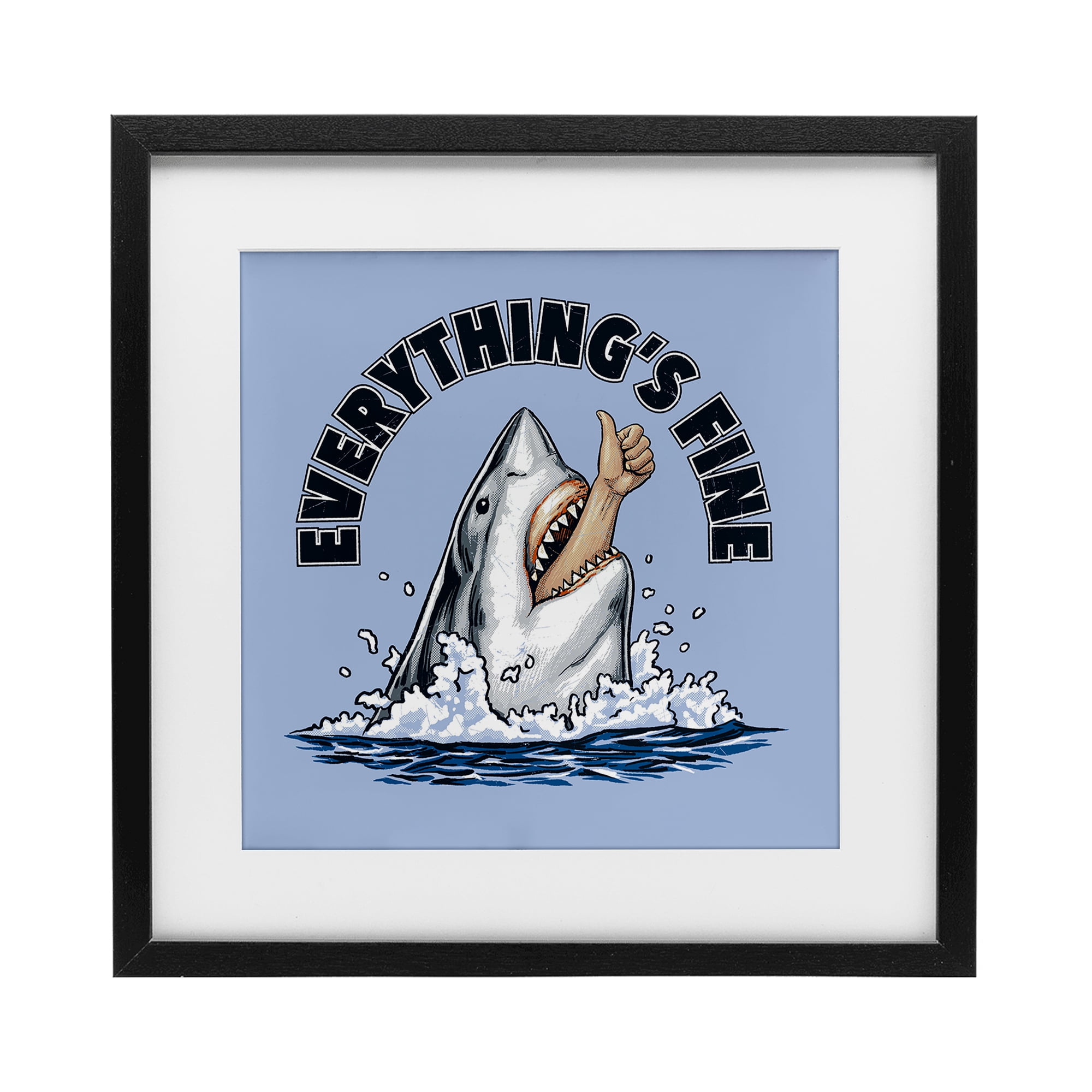 Everything's Fine Shark Bite Black Framed Print Under Glass, design by Jedco Brands Inc.