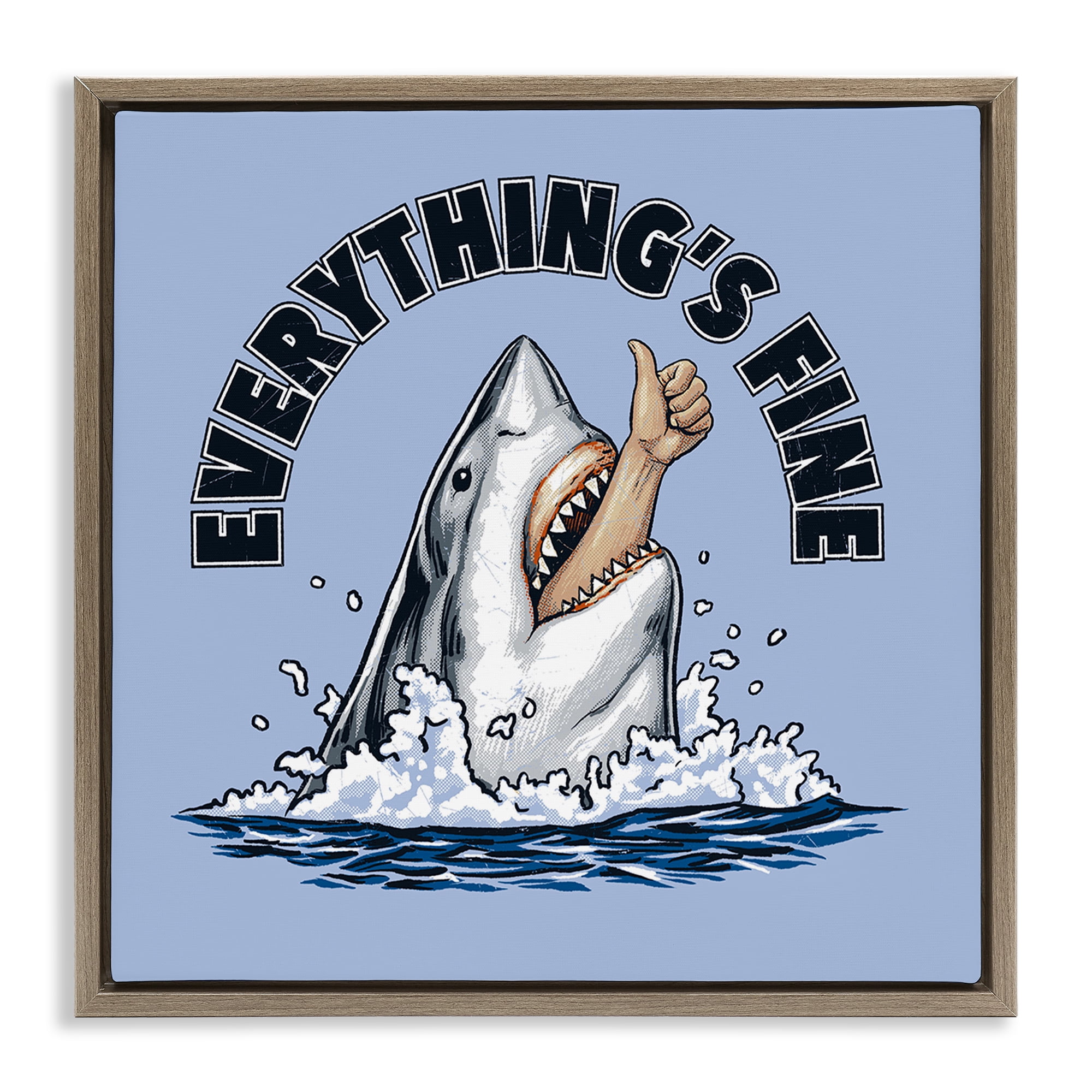 Everything's Fine Shark Bite Brown Framed Floater Canvas Wall Art, design by Jedco Brands Inc.