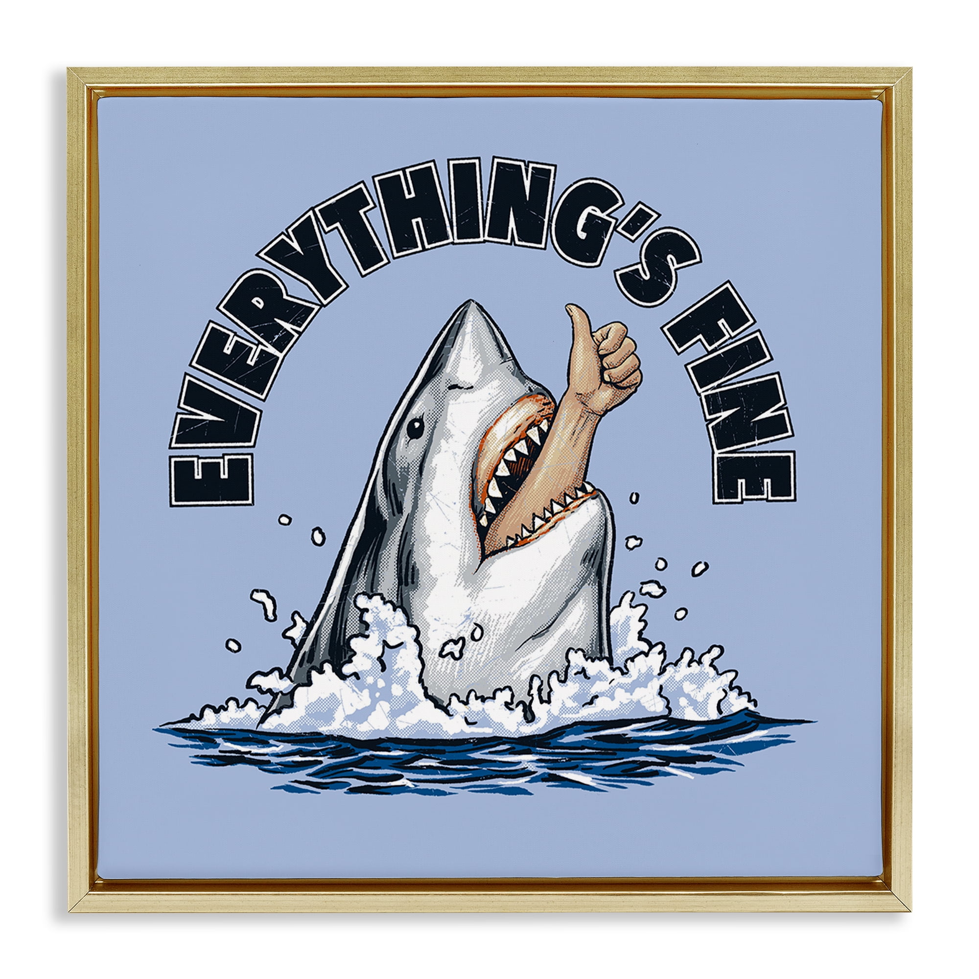 Everything's Fine Shark Bite Gold Framed Floater Canvas Wall Art, design by Jedco Brands Inc.