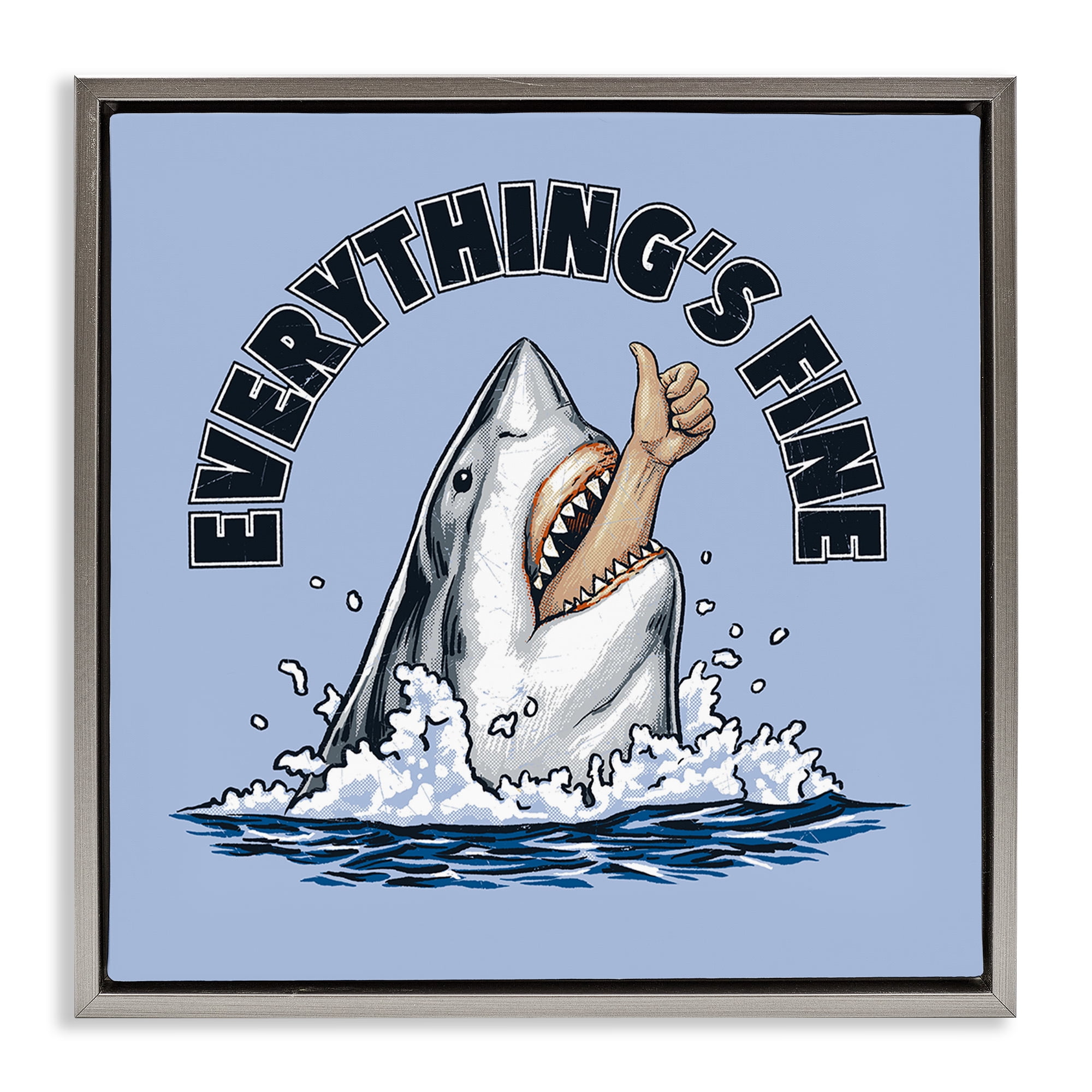 Everything's Fine Shark Bite Gray Framed Floater Canvas Wall Art, design by Jedco Brands Inc.