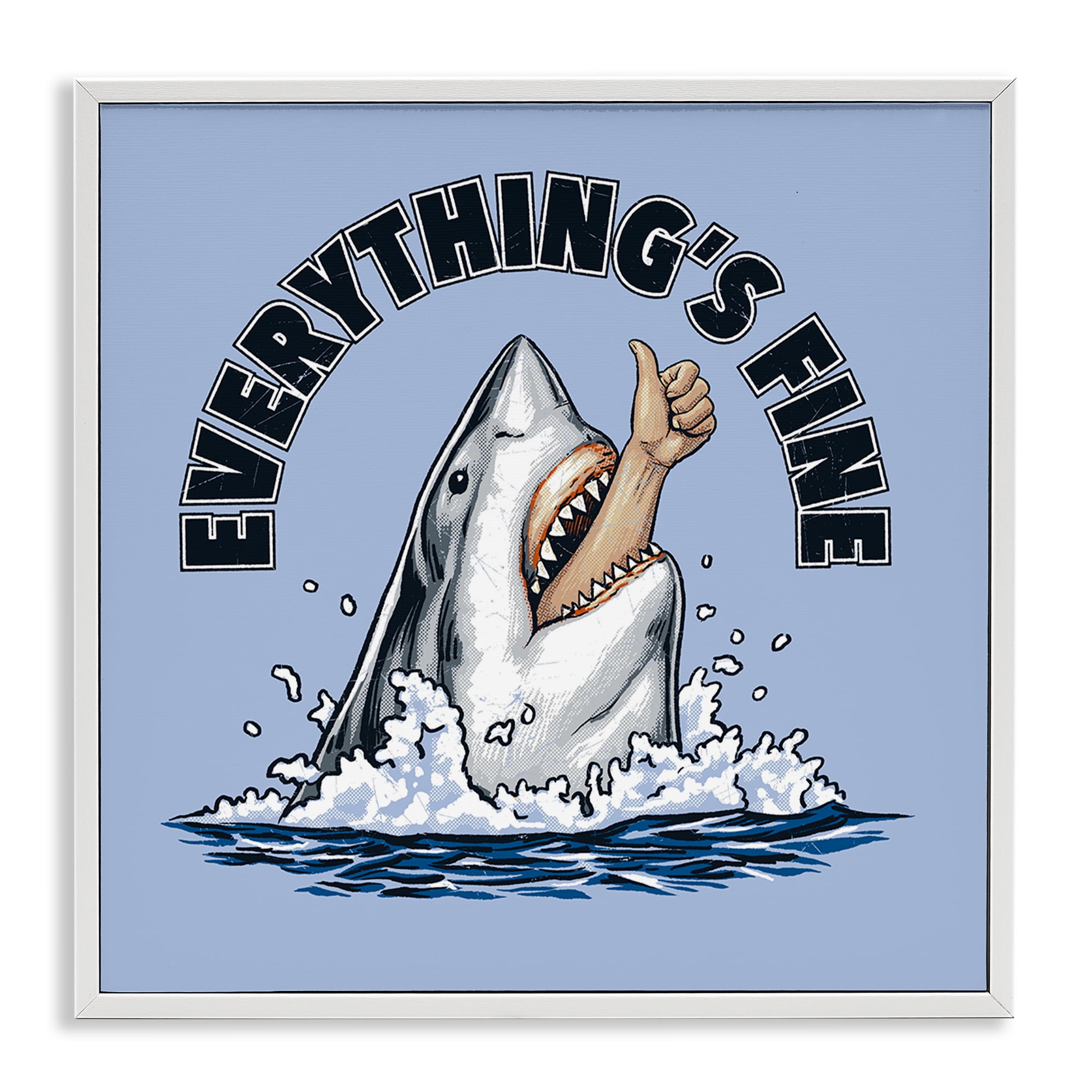 Everything's Fine Shark Bite White Framed Giclee Art, design by Jedco Brands Inc.