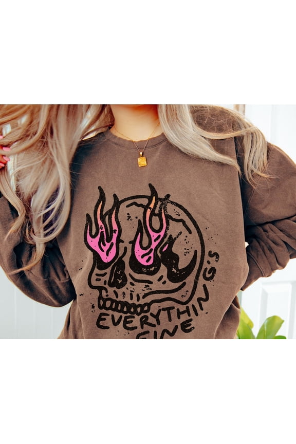 Everythings Fine TShirt LIGHTWEIGHT TShirt Funny Skeleton TShirt Skull Shirt Skull on Fire