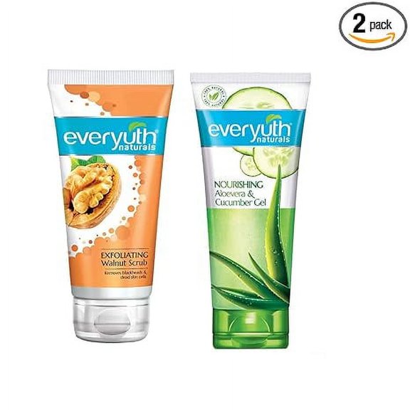 Everyuth Exfoliating Walnut Scrub, 50gm and Nourishing Aloe Vera & Cucumber Gel, 100gm, Combo Pack