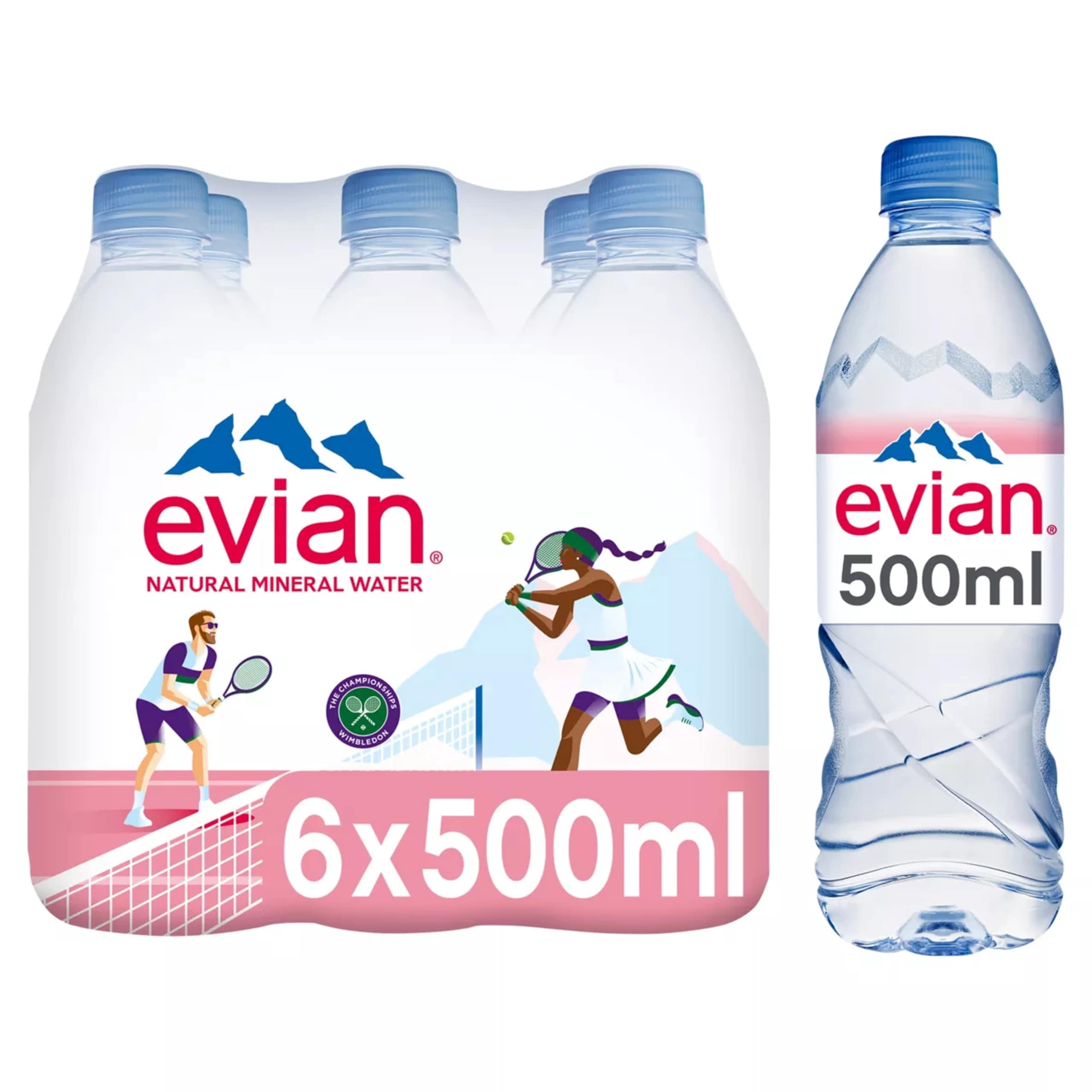 Evian Natural Bottled Mineral Still Water Multipack 6x500ml, Imported from Britain