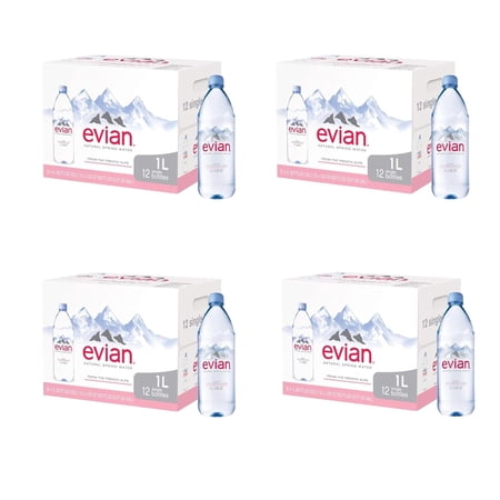 Evian Natural Spring Bottled Water (1L., 12 Pk.) TOTAL 48 BOTTLES