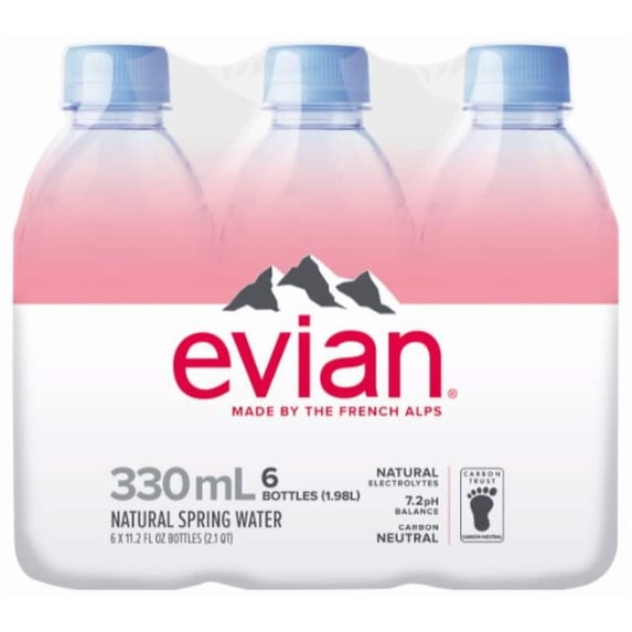 Evian Natural Spring Water, 330 mL Bottles, 6 Count – Pure Natural Spring Water