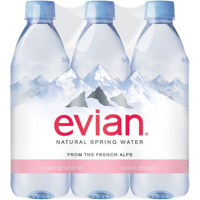Evian Natural Spring Water, .5 lt Bottles, 6 Pack