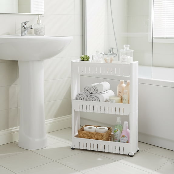 Evideco 3 Tier Slim Rolling Multi Purpose Utility Cart Kitchen-Bath - 28.4" H x 21.3" L x 4.8"W White