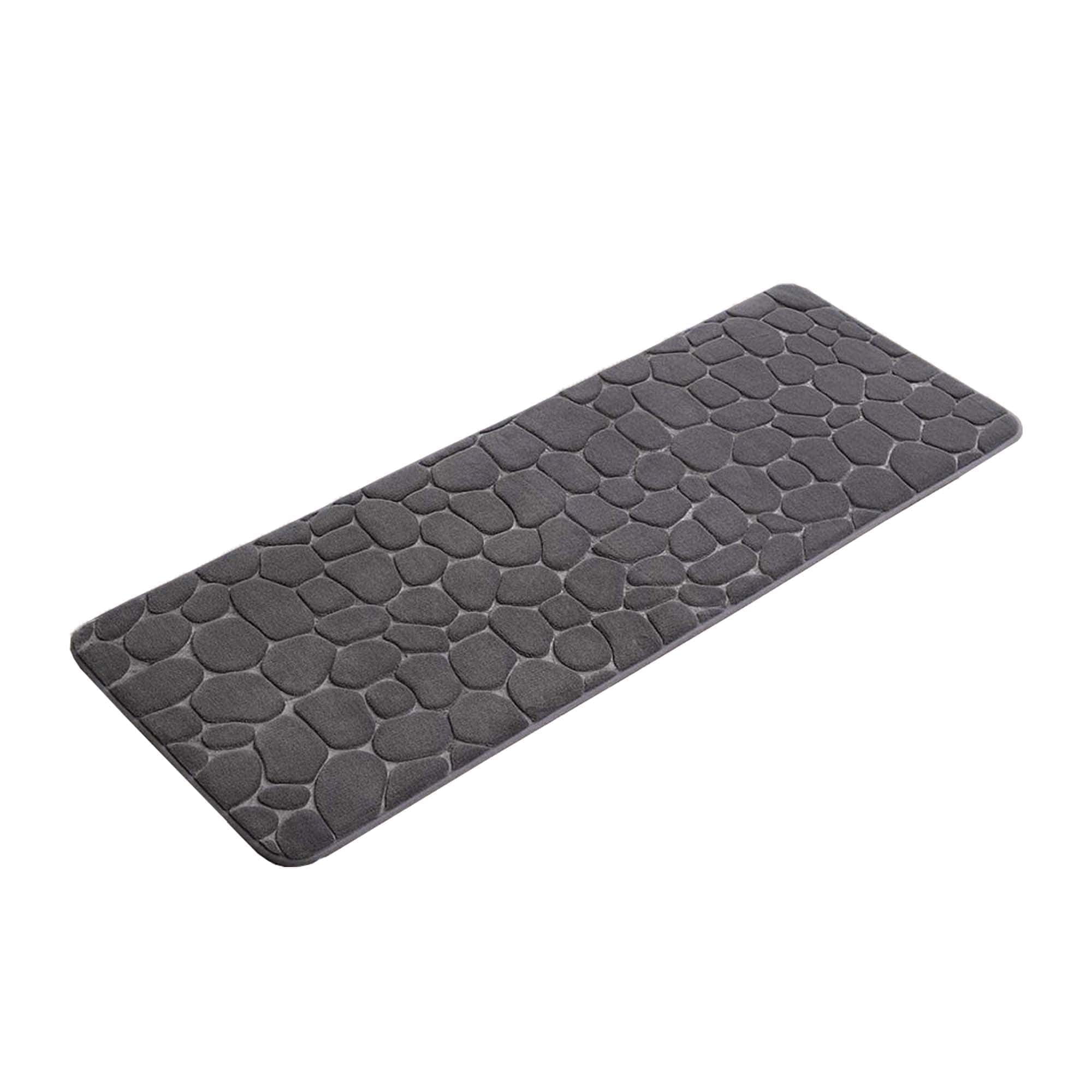 Dark Gray Memory Foam Geometric Shower Mat with Textured Accent