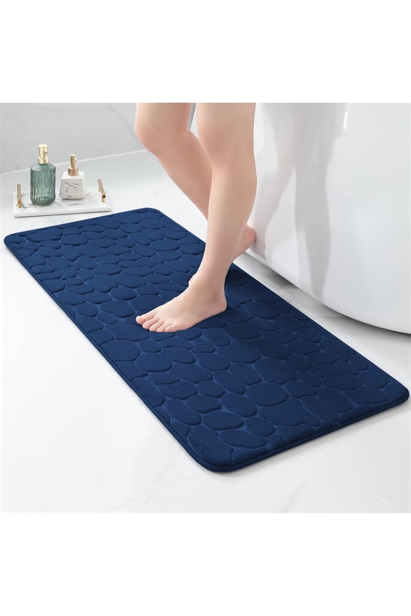 Memory Foam Runner Bath Mat Navy Blue Pebble Design 48x18