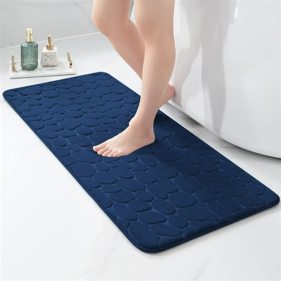 Memory Foam Runner Bath Mat Navy Blue Pebble Design 48x18