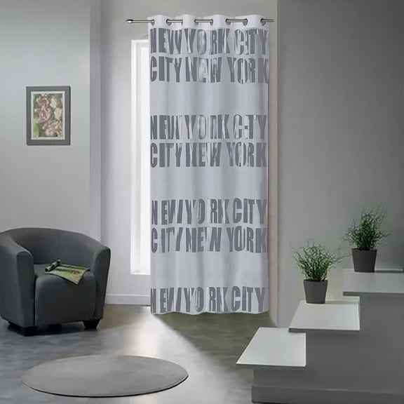 Evideco Blackout Window Curtain Panel Design NEW YORK CITY with Grommets Silver
