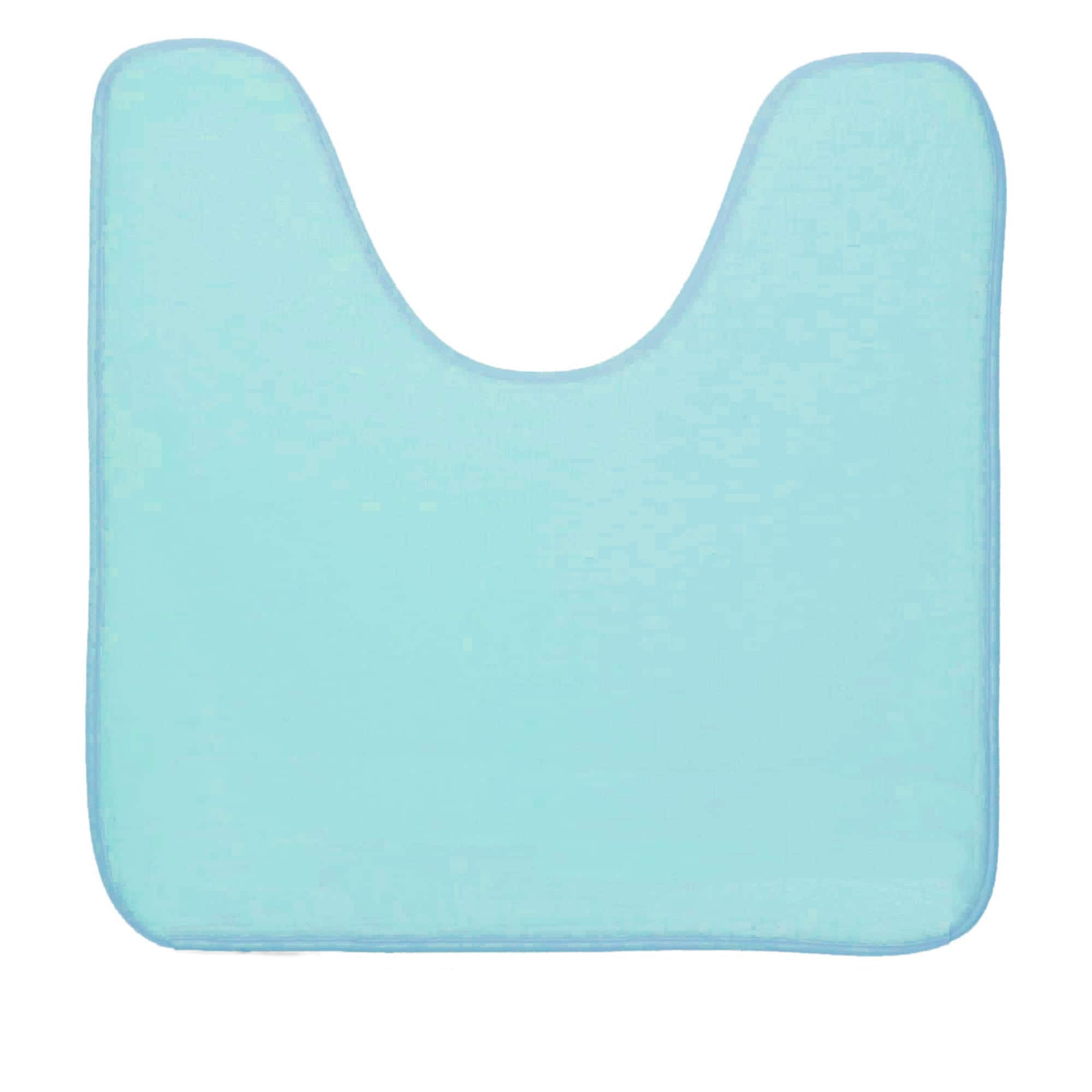 Evideco Contour Bath Rug Memory Foam Mat White 20"L x 20"W Aqua Blue