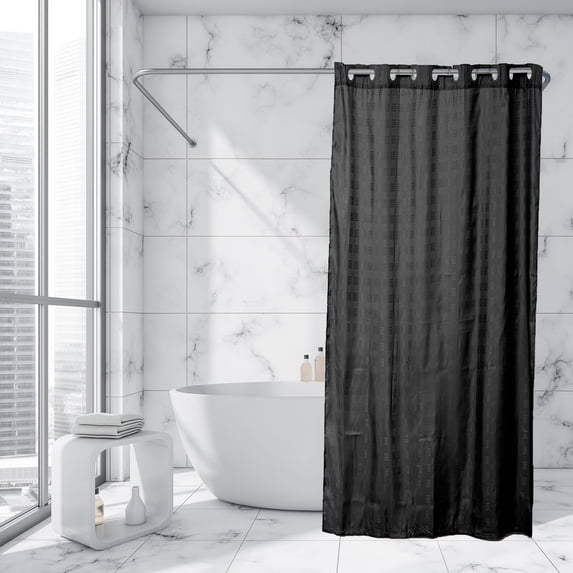 Evideco Extra Long Shower Curtain Polyester Hook Less Cubic 79"L x 71"W Black
