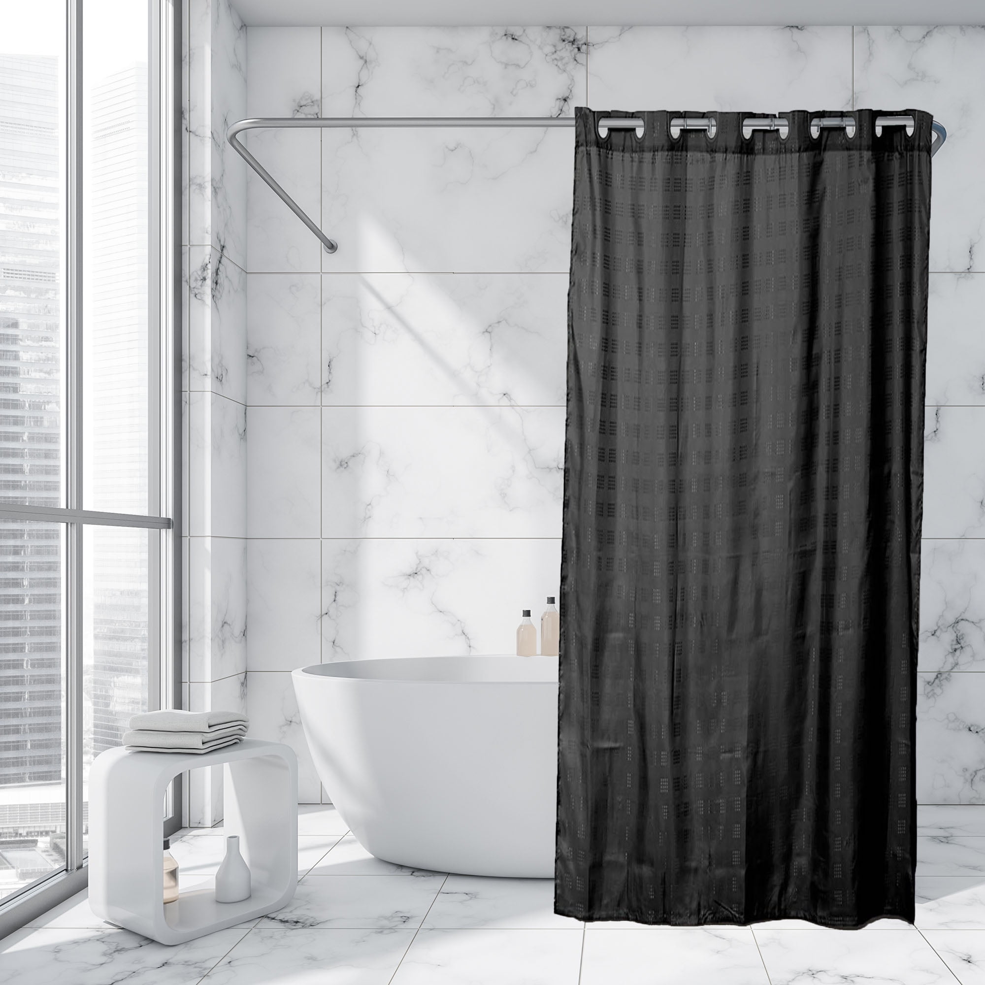 Evideco Extra Long Shower Curtain Polyester Hook Less Cubic 79"L x 71"W ...