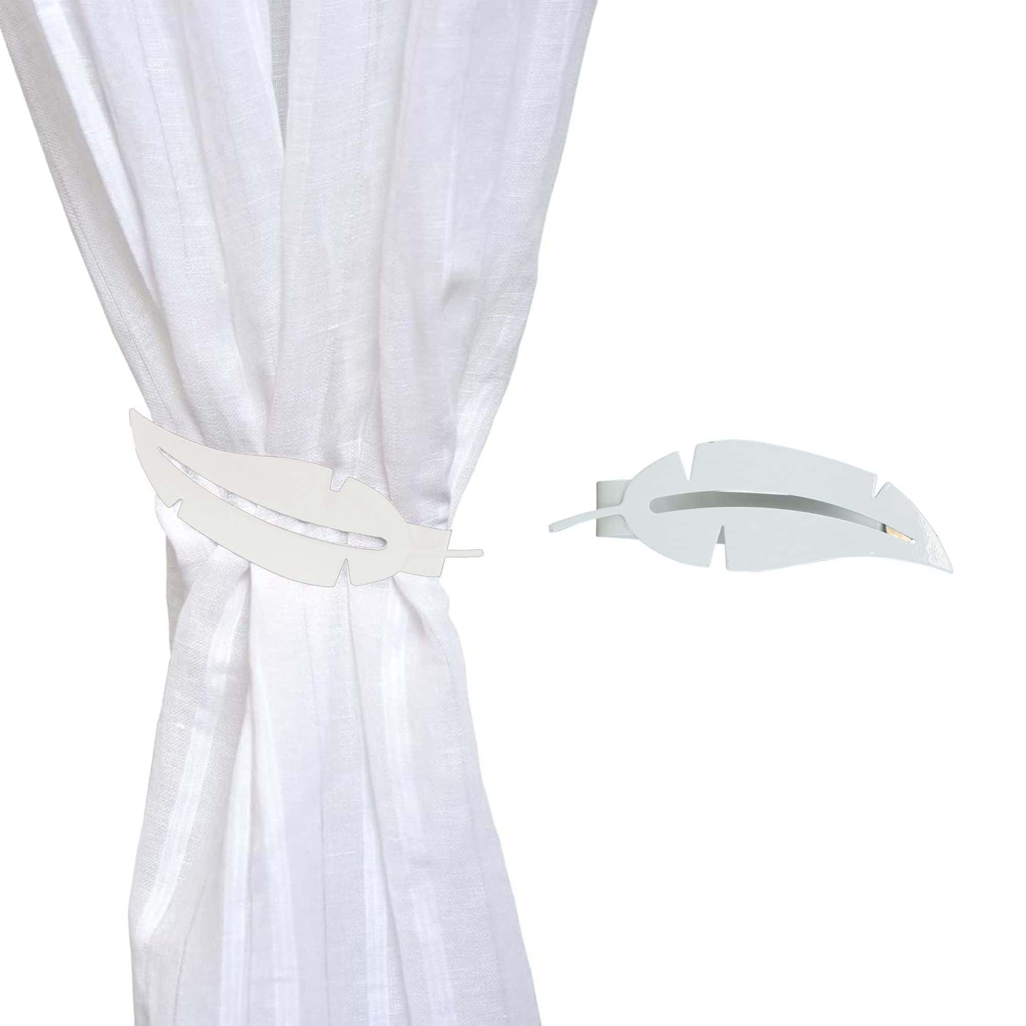 White Metal Feather Magnetic Curtain Tieback