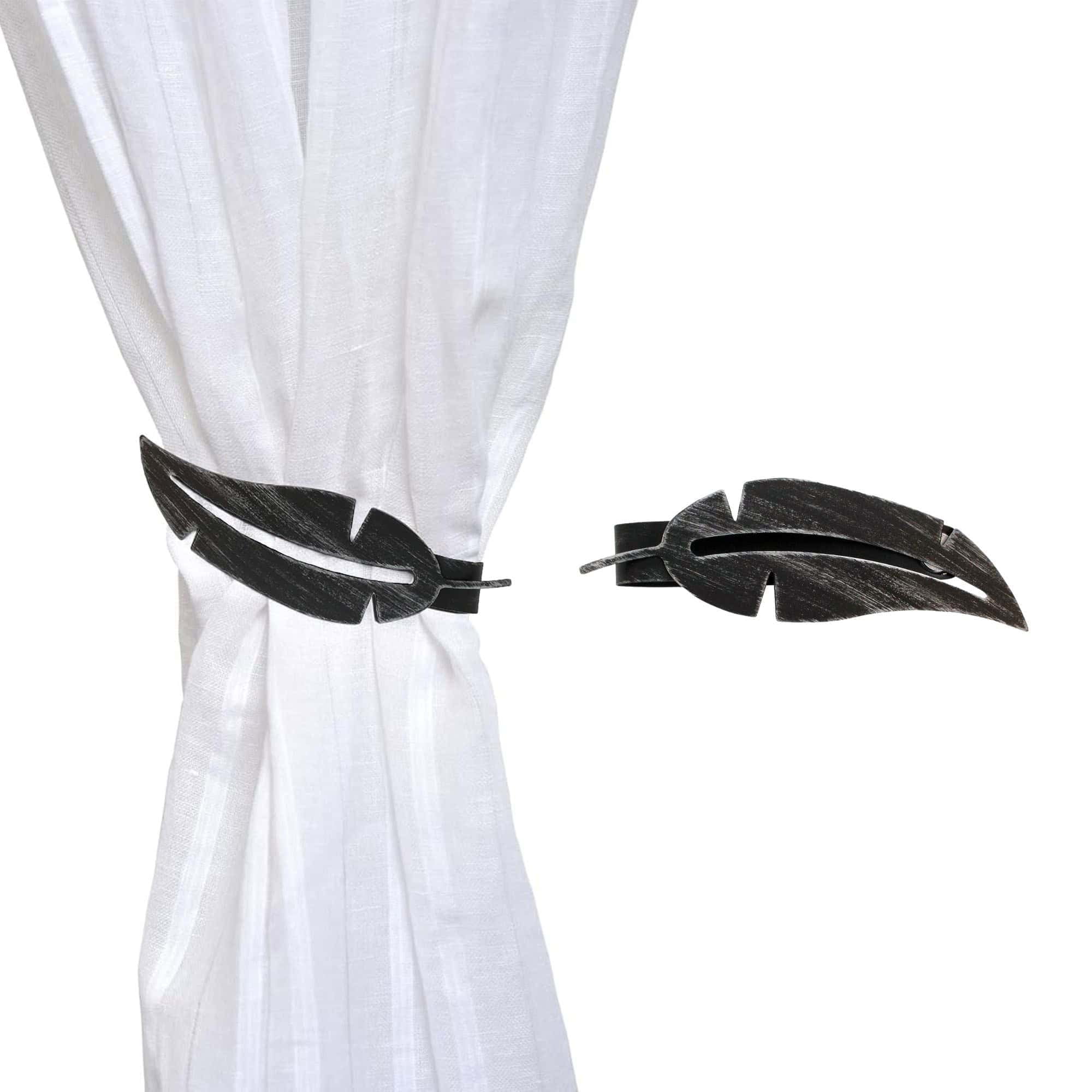 Black Silver Metal Feather Magnetic Curtain Tieback