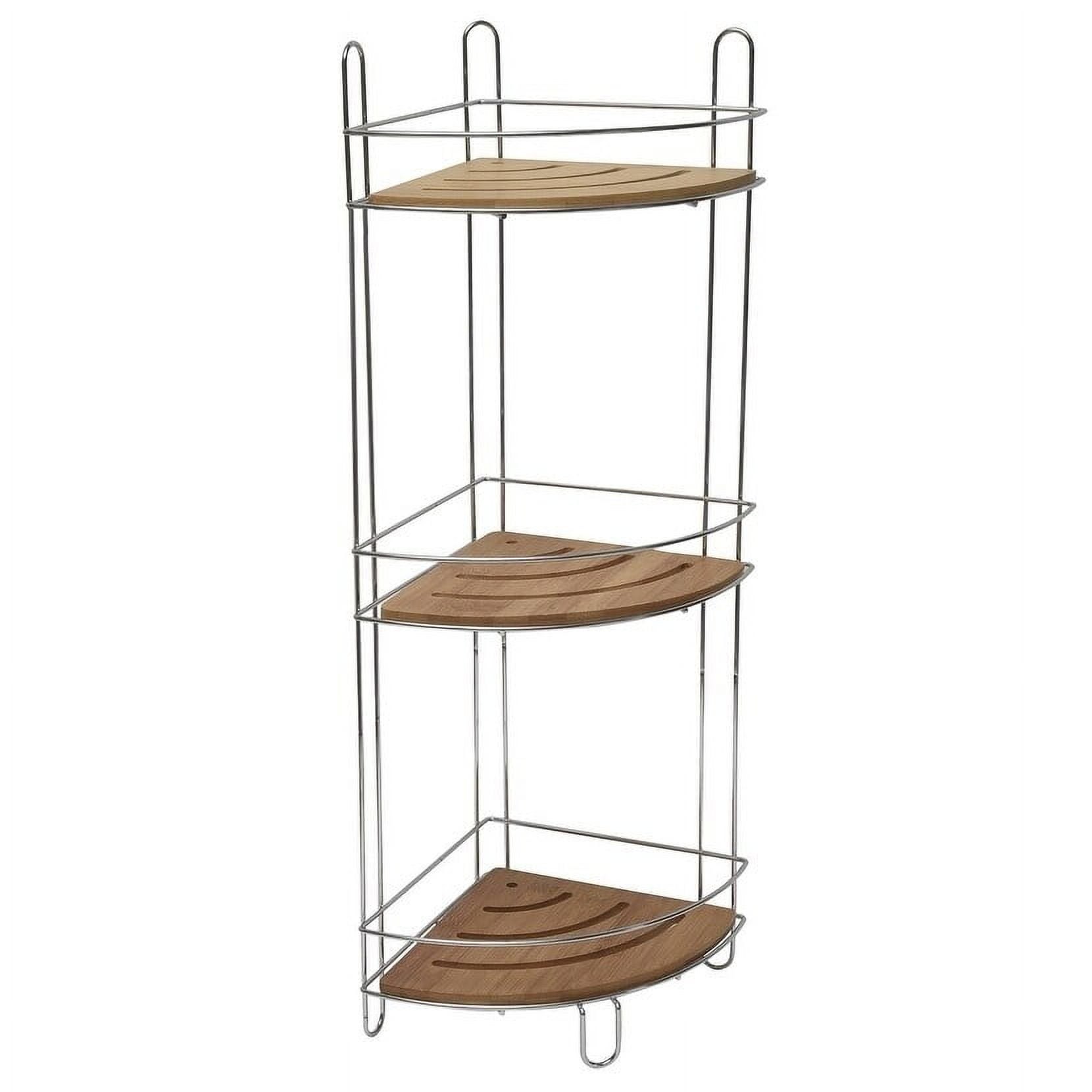 Evideco Organizer Metal Wire Corner Shower Caddy Bamboo Bamboo Chrome 3 Shelves 7.70 L x 7.70 W