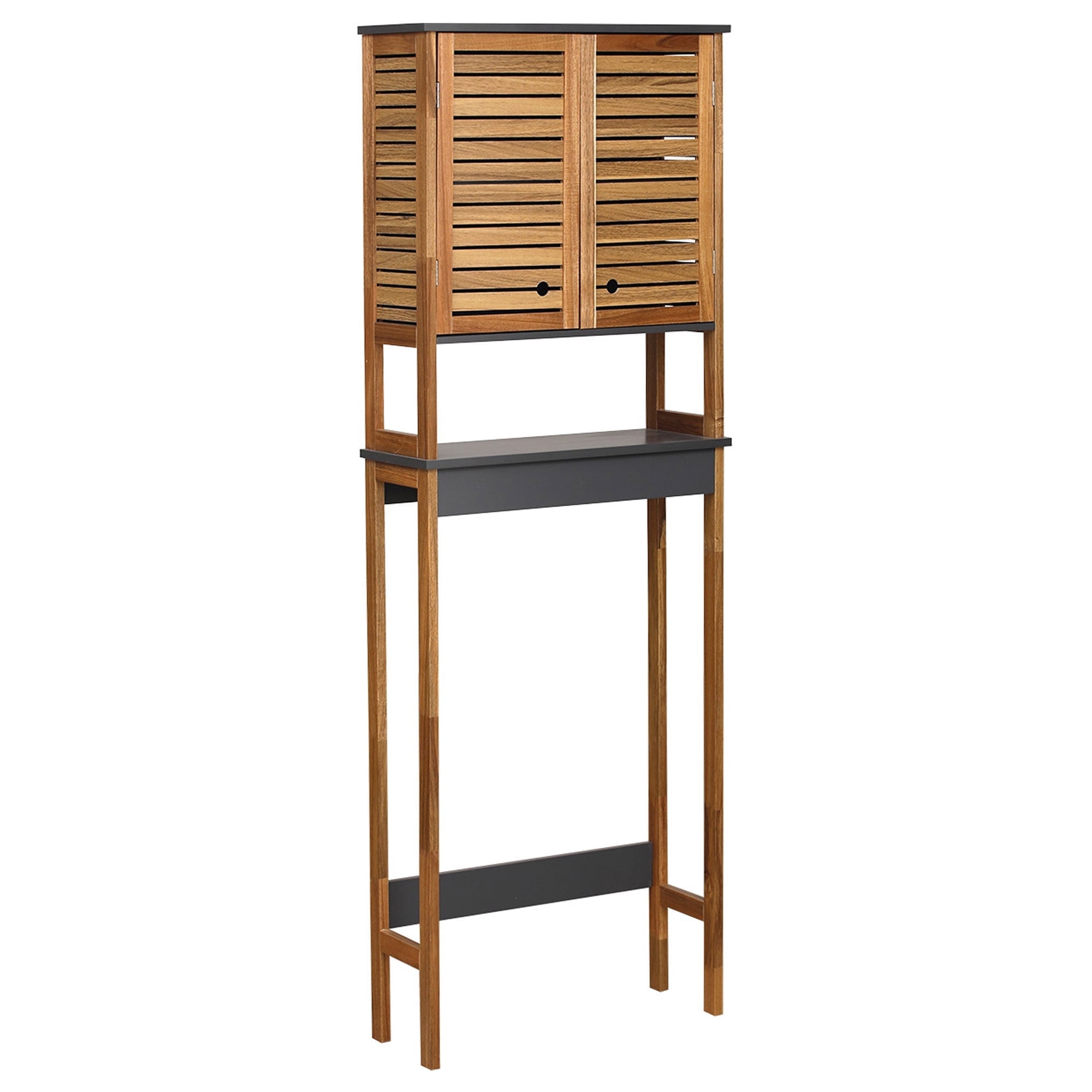 Gray and Acacia Wood Over-the-Toilet Storage Cabinet
