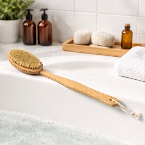 Evideco French Home Goods Natural Wooden Long Handle Bath Brush
