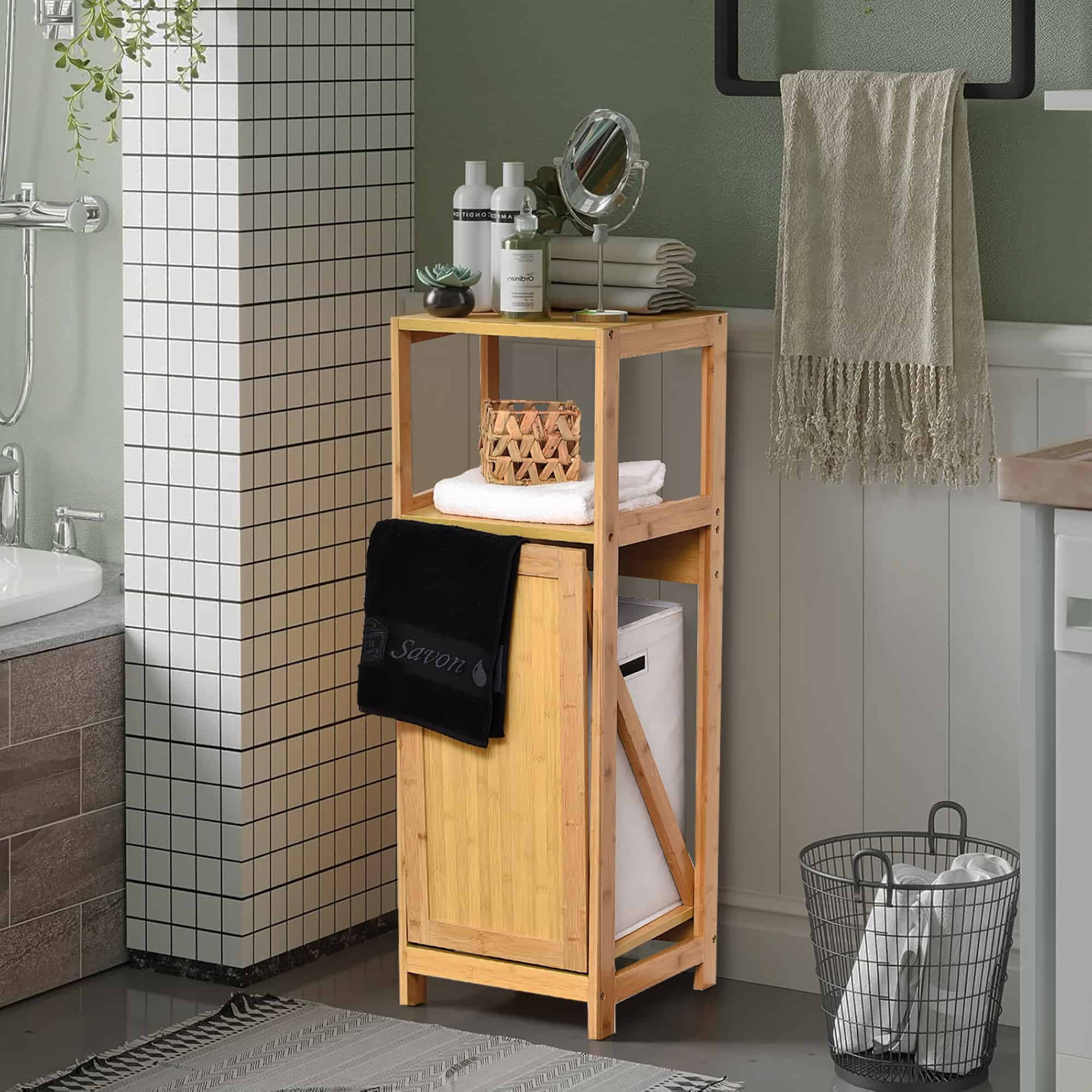 Bamboo Tilt-Out Laundry Hamper with Shelves and Lid