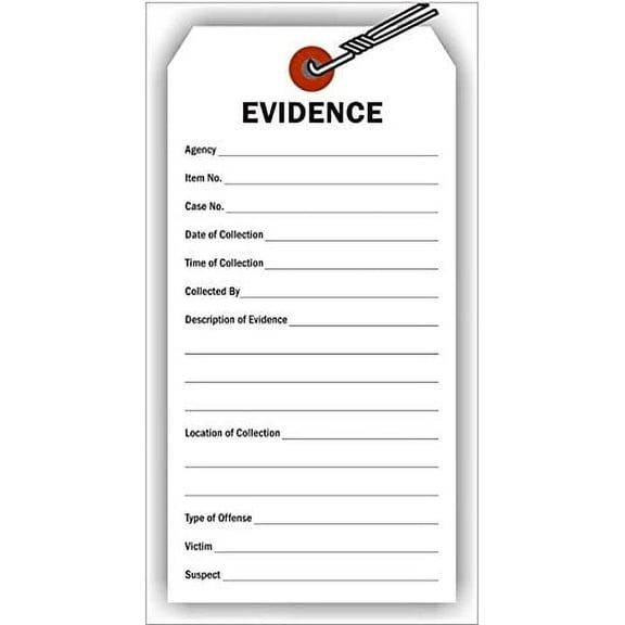 Evidence Agency Tag, 6.25" x 3.125" Durable White Cardstock with Reinforced Hole, Pre-Wired - Pack of 100 Tags