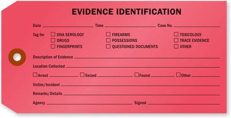 Evidence Tag Fillable Evidence Identification Tag, 25 Tags/Pack, 6.25