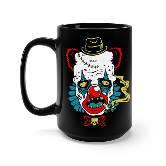 Evil Clown Creepy Zombie Coffee Mug, 15oz, Black