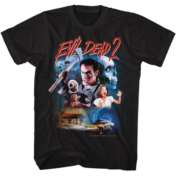 Evil Dead Collage Drawing Black Adult T-Shirt Xlt