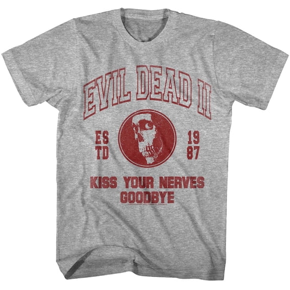 Evil Dead 2 Kiss your Nerves Goodbye Men's T Shirt (GraphiteGrayHeather, AdultM)