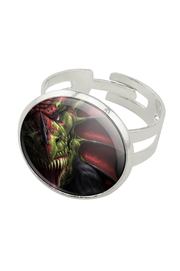 Evil Dragon Lair of Shadows Fantasy Silver Plated Adjustable Novelty Ring