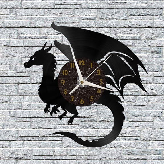 Evil Dragon Vinyl Wall Clock, Vinyl Record Clock Wall Art Silent & Non-ticking(12 inchs C)
