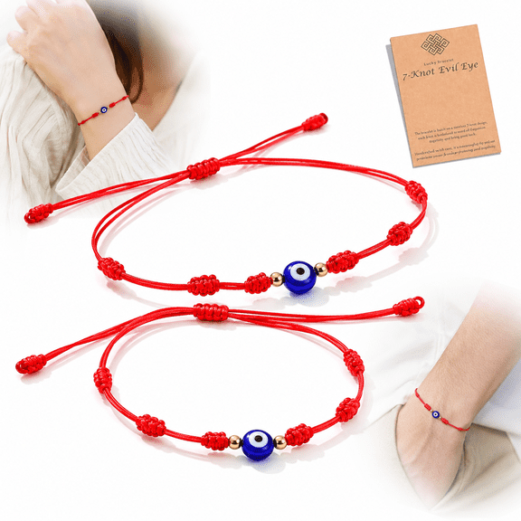 Evil Eye 7 Knot Lucky Bracelets Adjustable Red String Amulet for Women Men