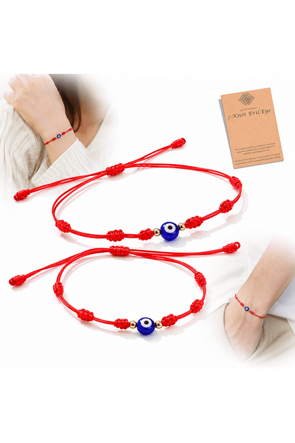 Evil Eye 7 Knot Lucky Bracelets Adjustable Red String Amulet for Women Men