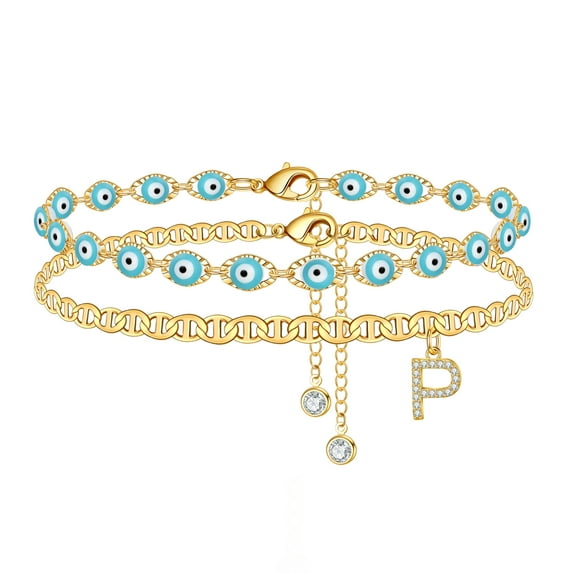 Evil Eye Ankle Bracelets For Women 14K Gold Plated Initial Anklet Letter A-Z Gold Anklets for Women Summer Jewelry Gifts