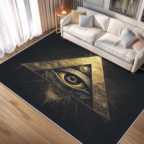 Evil Eye Area Rugs, All Seeing Eye Geometric Pattern Carpet, Washable Non Slip Low Pile Soft Rug for Living Room Bedroom Decor Mat 5x8ft