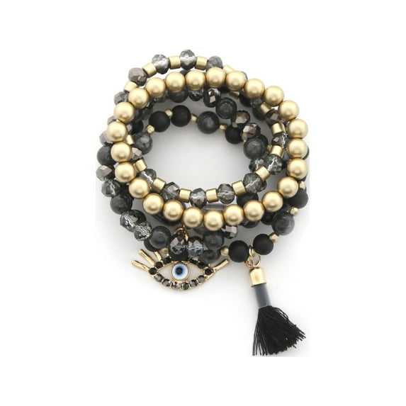 Evil Eye Bead Tassel Bracelet Set Color - Coral