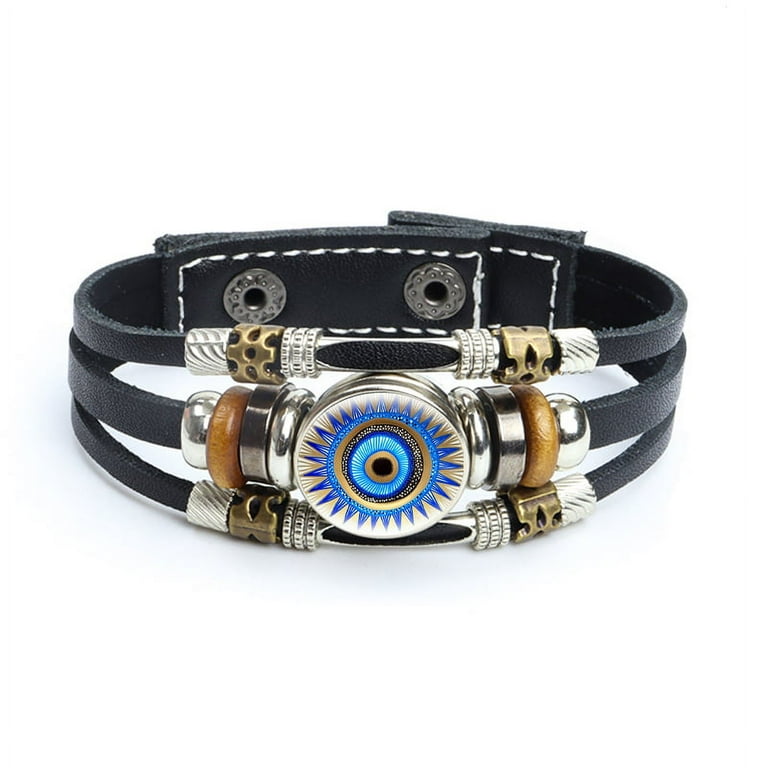 Evil Eye Beaded Charm Bracelet Turkish Blue Evil Eye Nazar Amulet w Glass Dome Good Luck Bracelet
