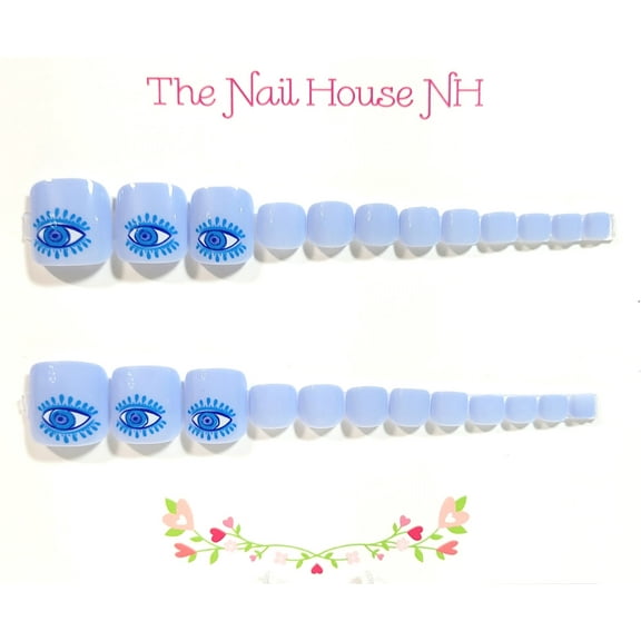 Evil Eye Blues Glossy Press-On Nails - 24 Pieces - Artificial Nail Kit