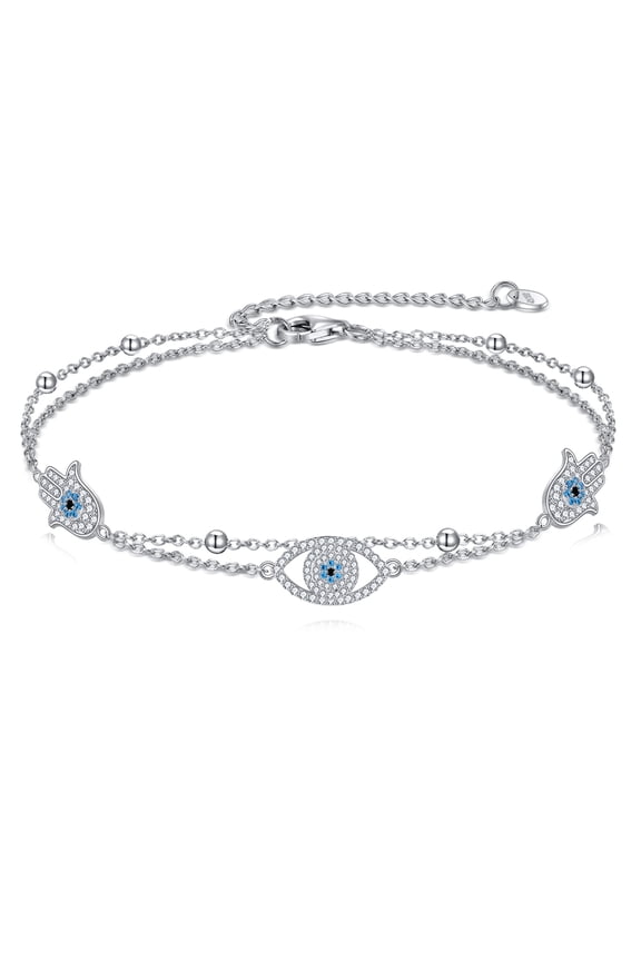 Evil Eye Bracelet 925 Sterling Silver Hamsa Hand of Fatima Jewelry for Women